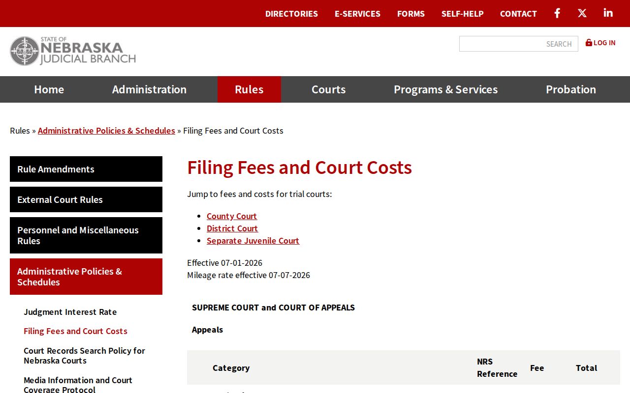 McPherson County court case records fee schedule showing copy and seal entries