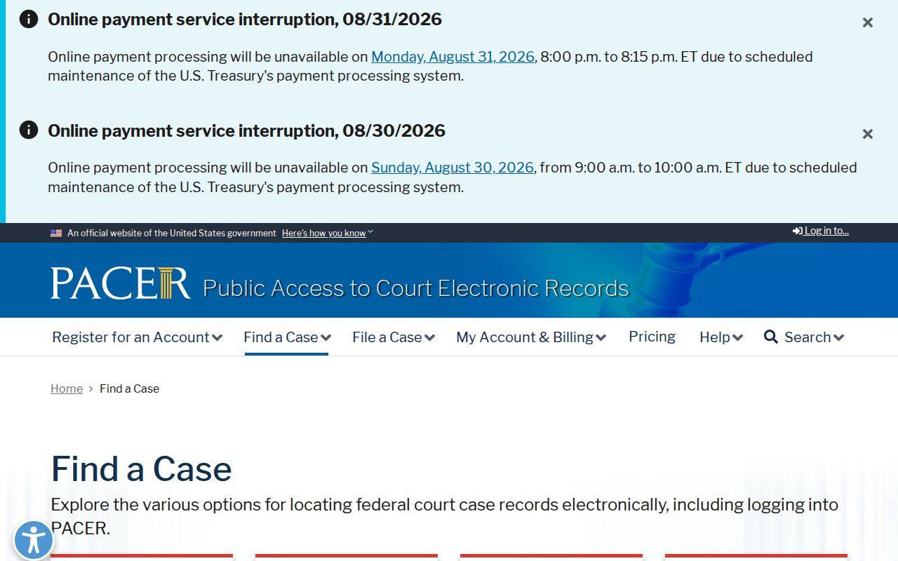 McPherson County court case records federal PACER case locator route