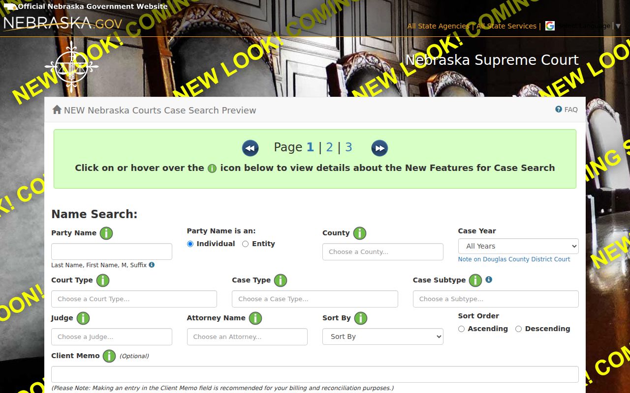 McPherson County criminal court docket search fields for party and county