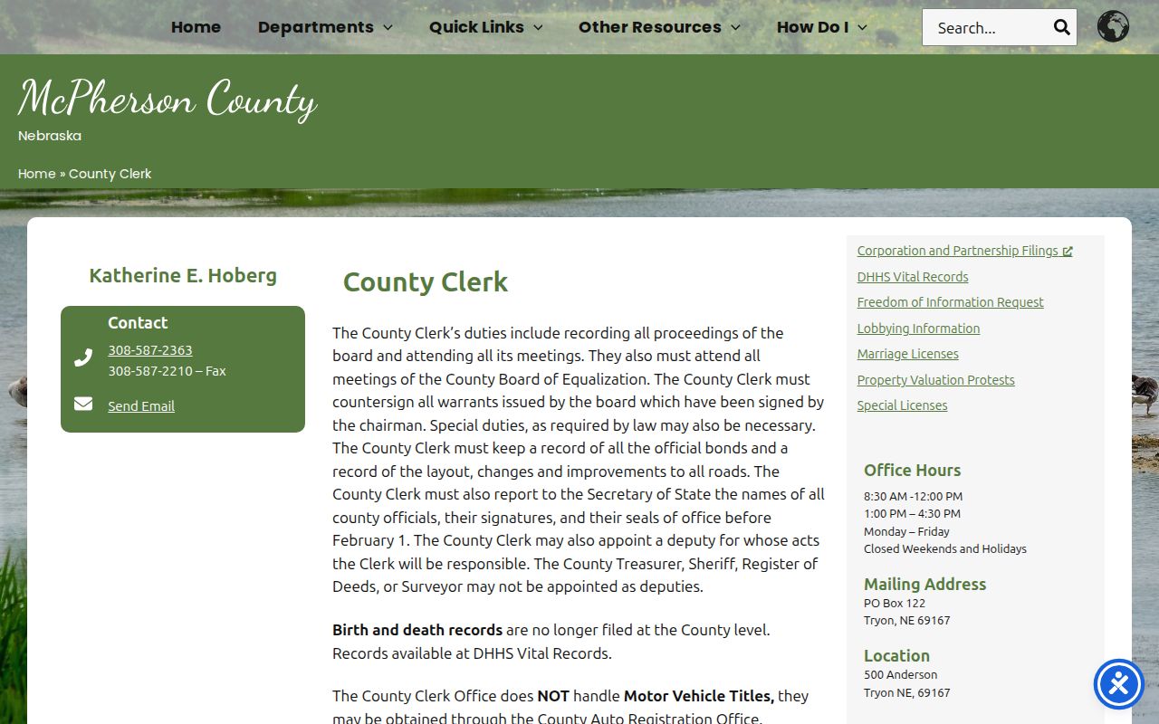 McPherson County court docket county clerk role page