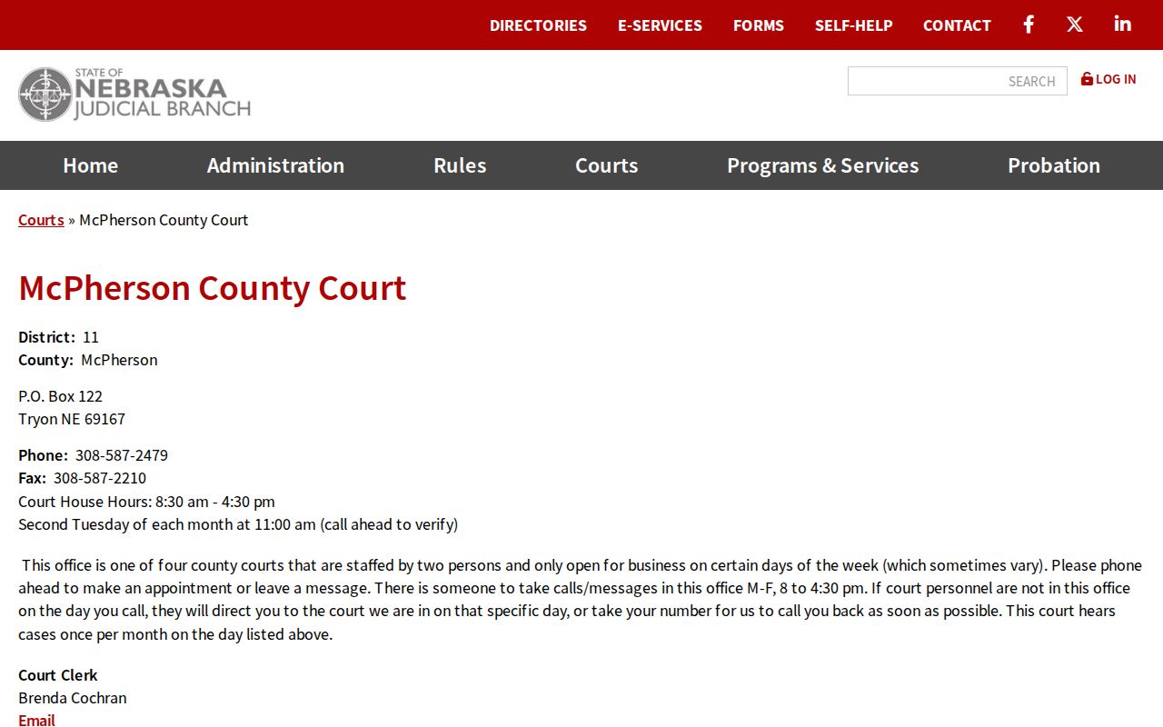 McPherson County court docket County Court clerk schedule